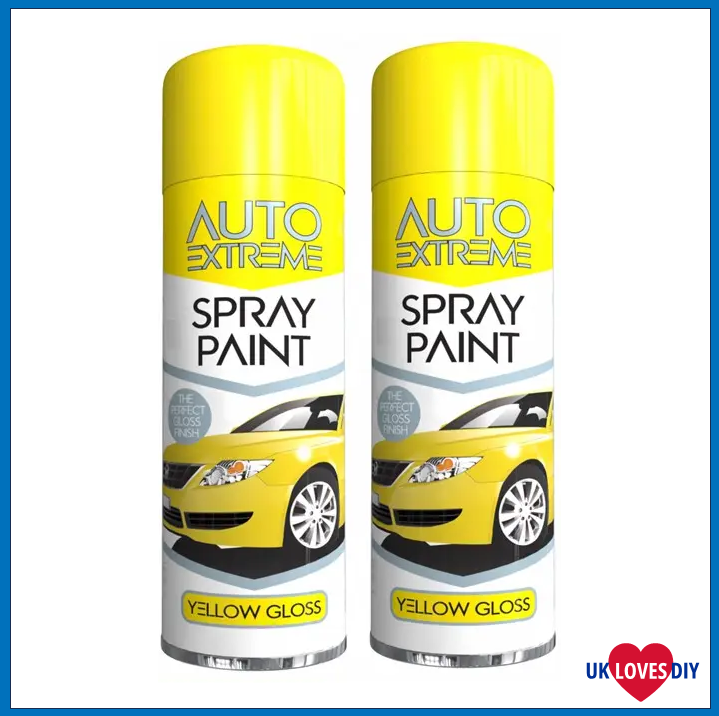 2 X AUTO EXTREME YELLOW GLOSS SPRAY PAINT 250ML