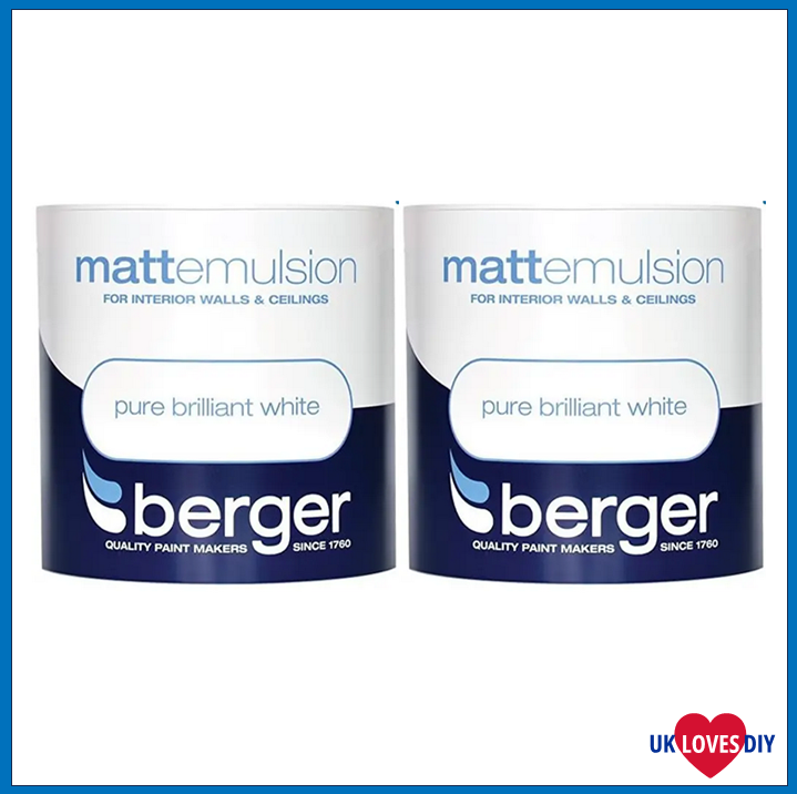 2 X BERGER MATT EMULSION PURE WHITE 1LT
