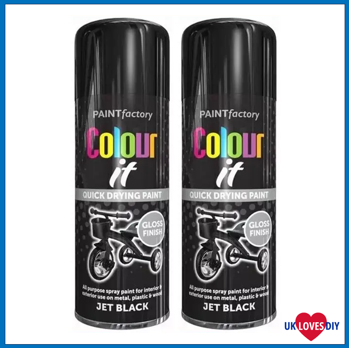 2 X COLOUR IT BLACK GLOSS SPRAY PAINT 250ML