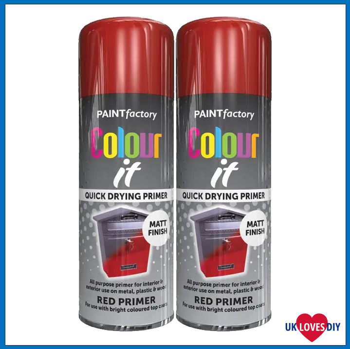 2 X PAINT FACTORY COLOUR IT- RED PRIMER SPRAY PAINT 400ML