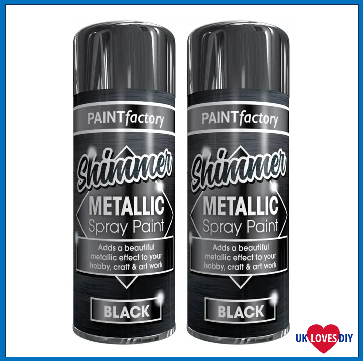 2 X PAINT FACTORY METALLIC BLACK SPRAY PAINT 200ML