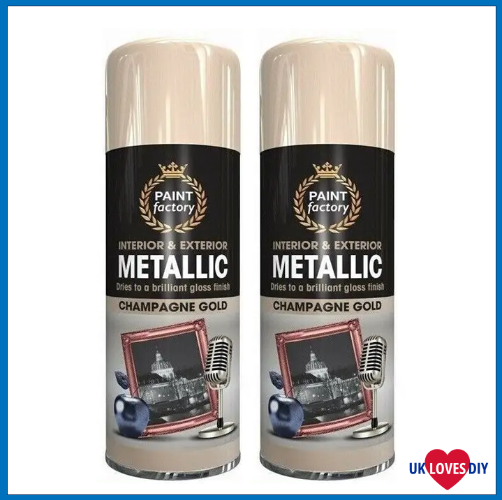 2 X PAINT FACTORY METALLIC CHAMPAGNE GOLD SPRAY PAINT 400ML