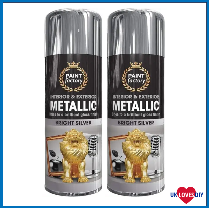2 X PAINT FACTORY METALLIC SILVER SPRAY PAINT 400ML
