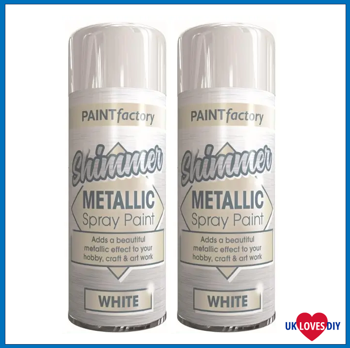2 X PAINT FACTORY METALLIC WHITE SPRAY PAINT 200ML