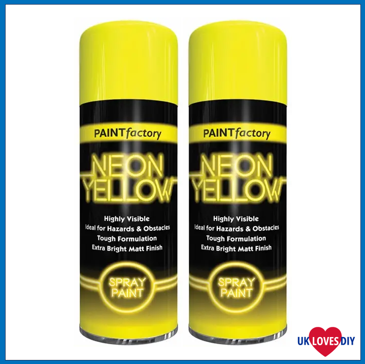 2 X PAINT FACTORY NEON YELLOW SPRAY PAINT PAINT 400ML