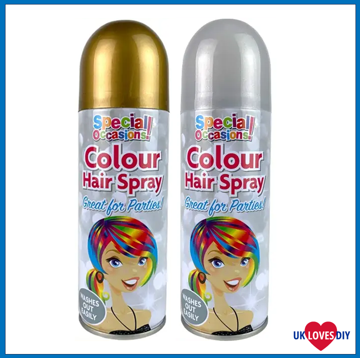 2 X PARTY COLOUR HAIR SPRAY GOLD(1) & SILVER(1) 200ML