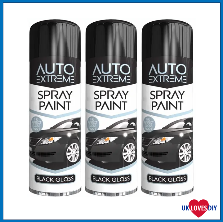 3 X AUTO EXTREME BLACK GLOSS SPRAY PAINT 250ML