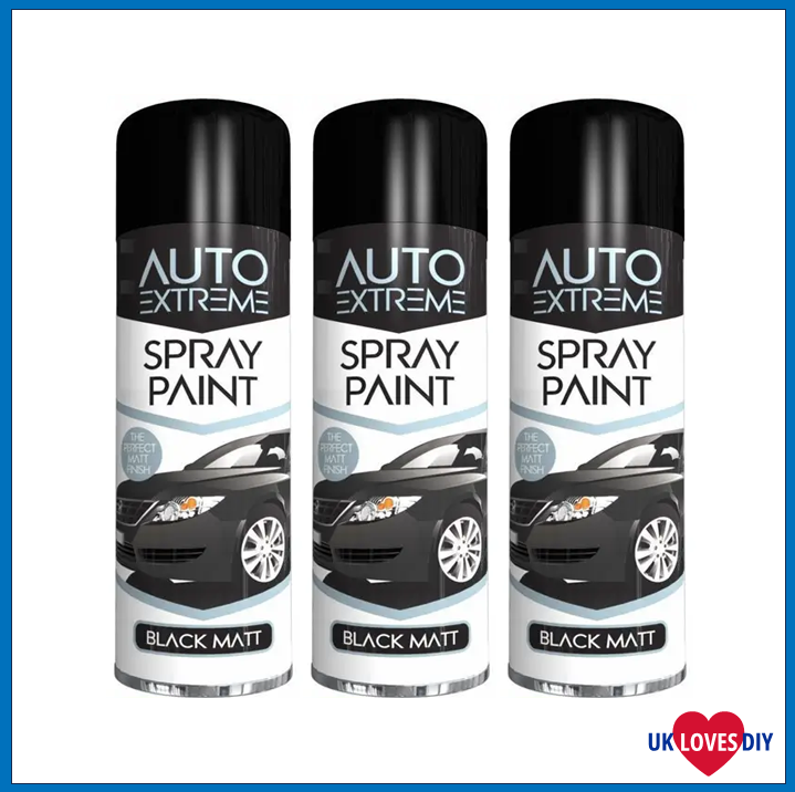 3 X AUTO EXTREME BLACK MATT SPRAY PAINT 250ML