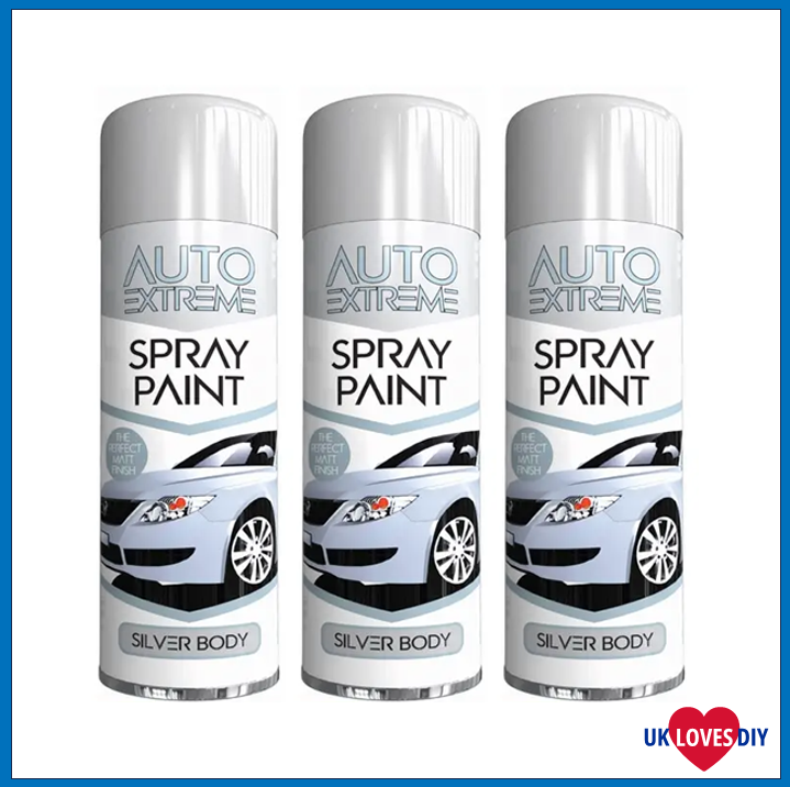 3 X AUTO EXTREME SILVER BODY GLOSS SPRAY PAINT 250ML