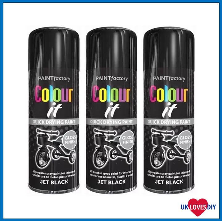 3 X COLOUR IT BLACK GLOSS SPRAY PAINT 250ML