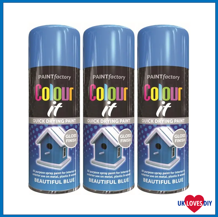 3 X COLOUT IT BEAUTIFUL BLUE GLOSS SPRAY PAINT 250ML 3 X COLOUT IT BEAUTIFUL BLUE GLOSS SPRAY PAINT 250ML