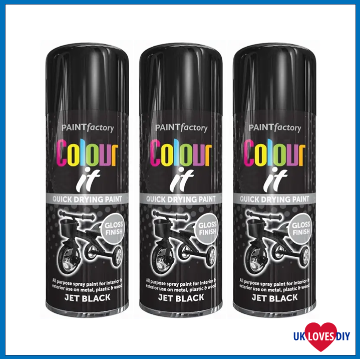 3 X COLOUT IT JET BLACK GLOSS SPRAY PAINT 400ML