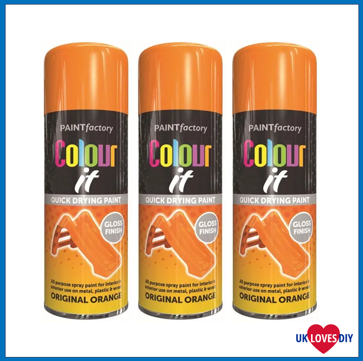 3 X COLOUT IT-ORANGE GLOSS SPRAY PAINT 400ML
