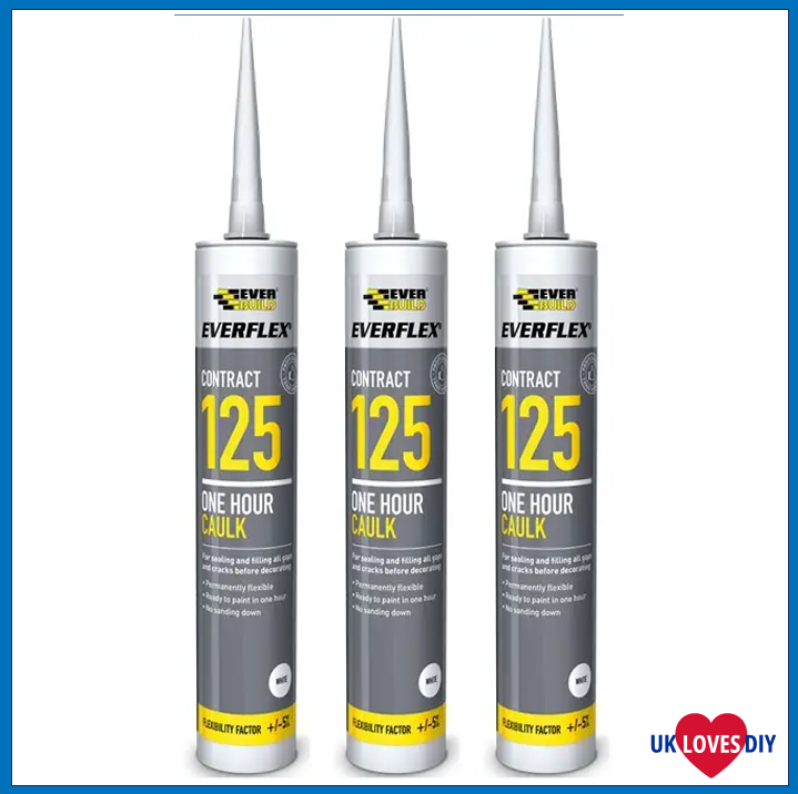 3 X EVERBUILD 125 ONE HOUR CAULK WHITE 300ML
