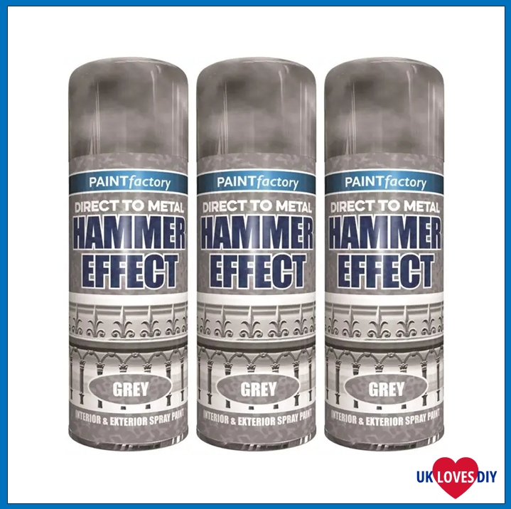 3 X PAINT FACTORY HAMMER EFFECT GREY SPRAY PAINT 400ML