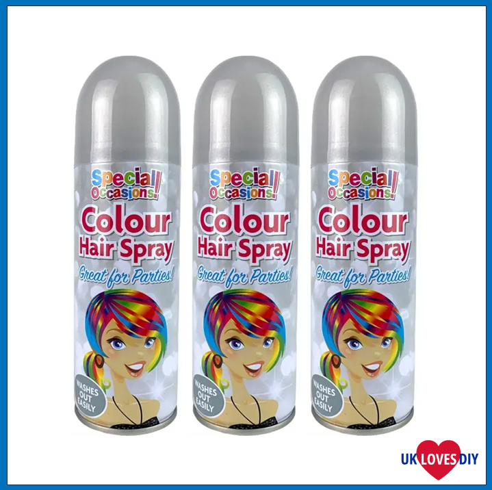 3 X PARTY COLOUR HAIR SPRAY SILVER 200ML