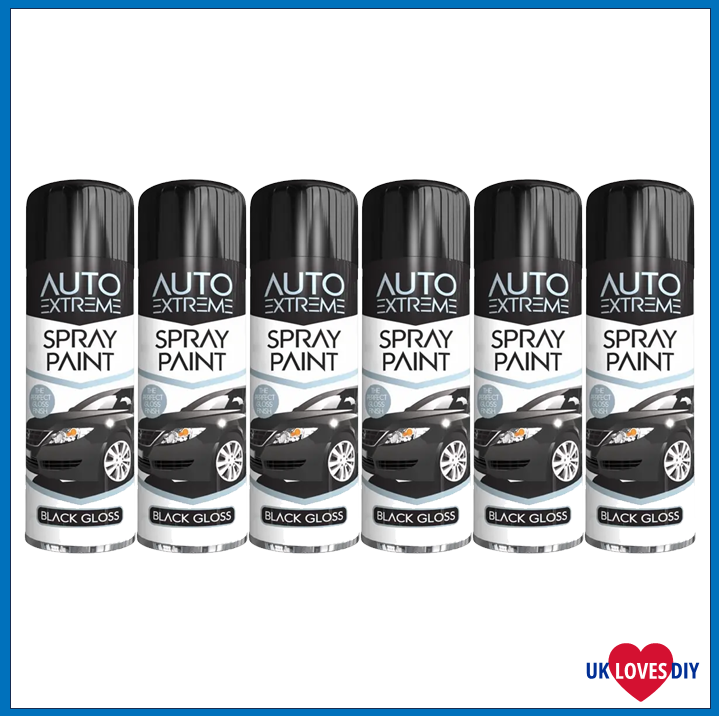 6 X AUTO EXTREME BLACK GLOSS SPRAY PAINT 250ML 6 X AUTO EXTREME BLACK GLOSS SPRAY PAINT 250ML