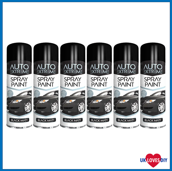 6 X AUTO EXTREME BLACK MATT SPRAY PAINT 250ML