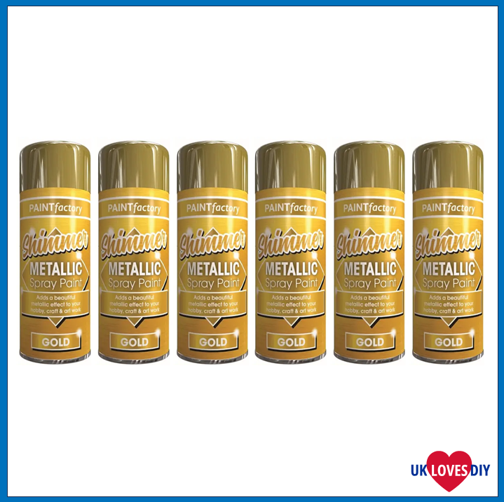 6 X PAINT FACTORY METALLIC GOLD SPRAY PAINT 200ML