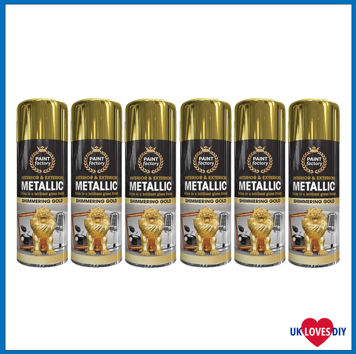 6 X PAINT FACTORY METALLIC GOLD SPRAY PAINT 400ML
