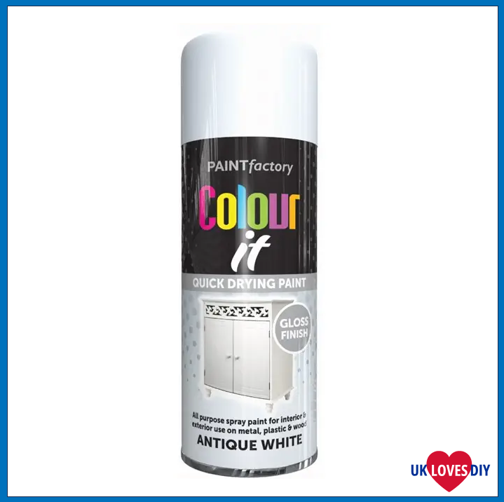 PAINT FACTORY COLOUR IT- ANTIQUE WHITE GLOSS SPRAY PAINT 400ML