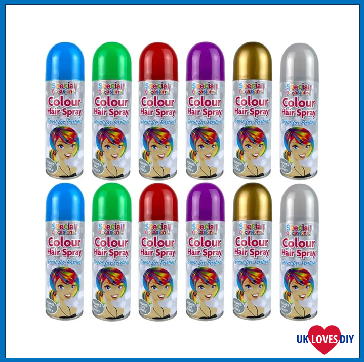 12 PARTY COLOUR HAIR SPRAY (2 X 6 COLOURS) 200ML