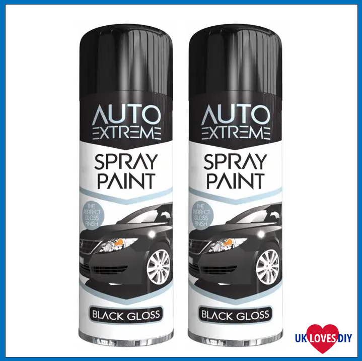 2 X AUTO EXTREME BLACK GLOSS SPRAY PAINT 250ML