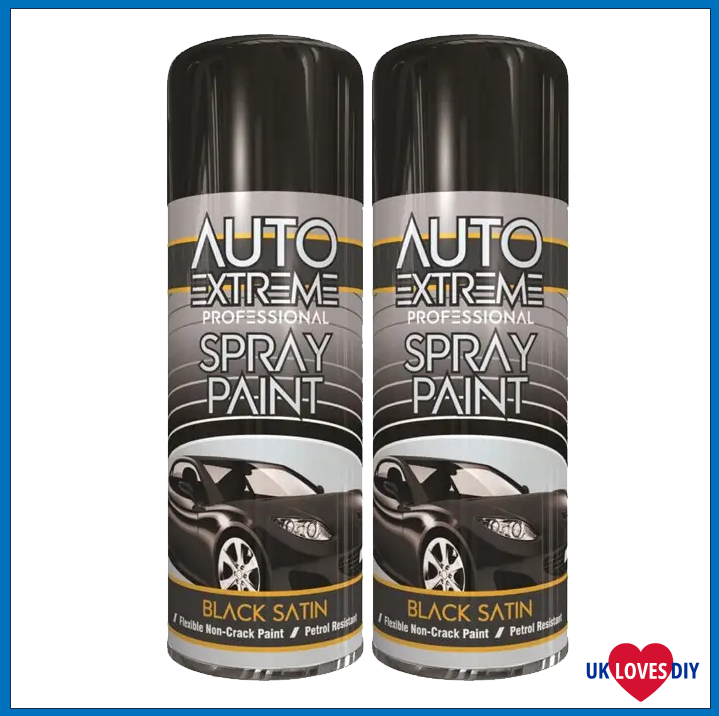2 X AUTO EXTREME BLACK SATIN SPRAY PAINT 400ML