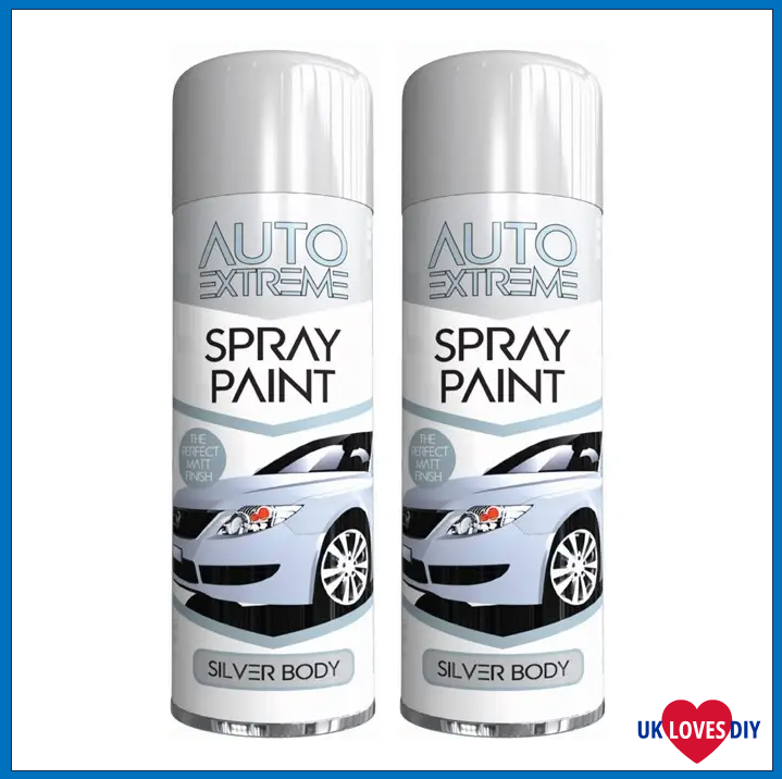 2 X AUTO EXTREME SILVER BODY GLOSS SPRAY PAINT 250ML