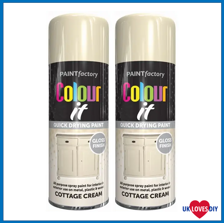 2 X COLOUR IT-COTTAGE CREAM GLOSS SPRAY PAINT 400ML