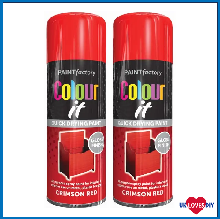 2 X COLOUR IT-CRIMSON RED GLOSS SPRAY PAINT 400ML