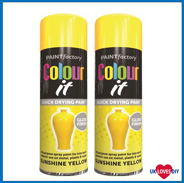 2 X COLOUR IT YELLOW GLOSS SPRAY PAINT 250ML