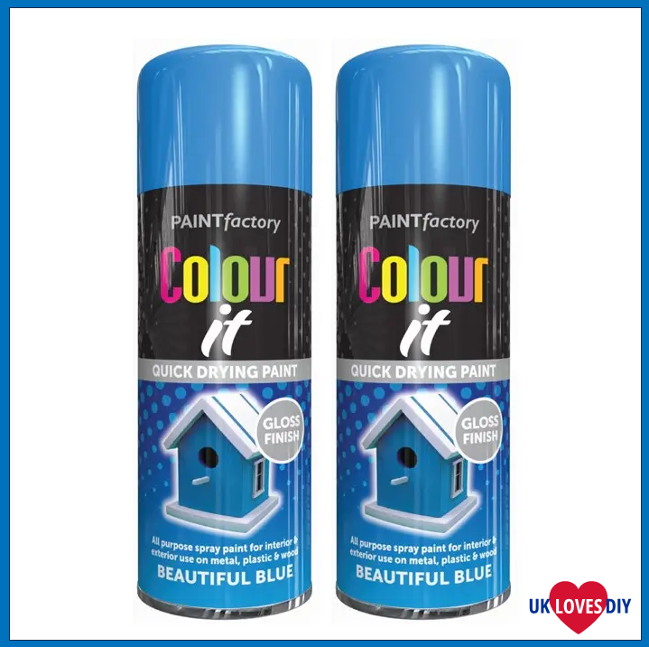2 X COLOUT IT-BEAUTIFUL BLUE GLOSS SPRAY PAINT 400ML