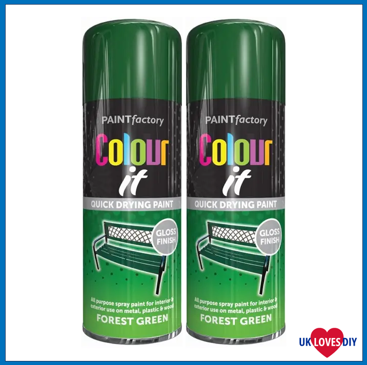 2 X COLOUT IT-FOREST GREEN GLOSS SPRAY PAINT 400ML