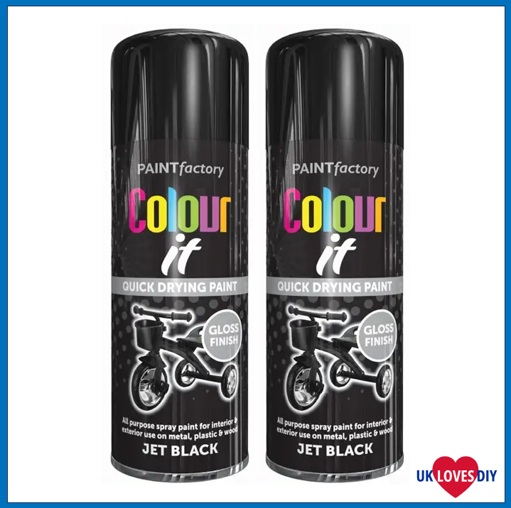 2 X COLOUT IT JET BLACK GLOSS SPRAY PAINT 400ML