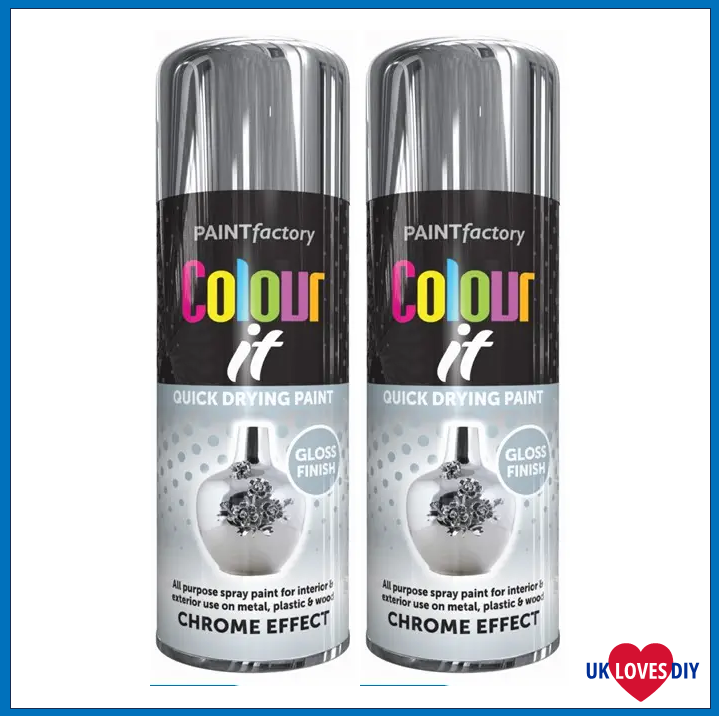 2 X PAINT FACTORY CHROME EFFECT GLOSS SPRAY PAINT 400ML
