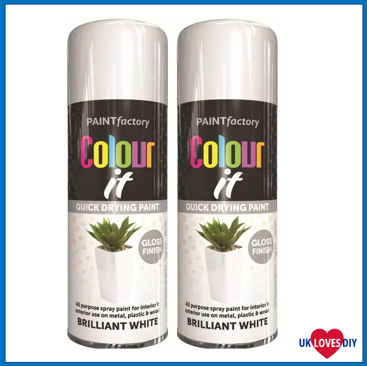 2 X PAINT FACTORY COLOUR IT-BRILLIANT WHITE GLOSS PAINT SPRAY 400ML