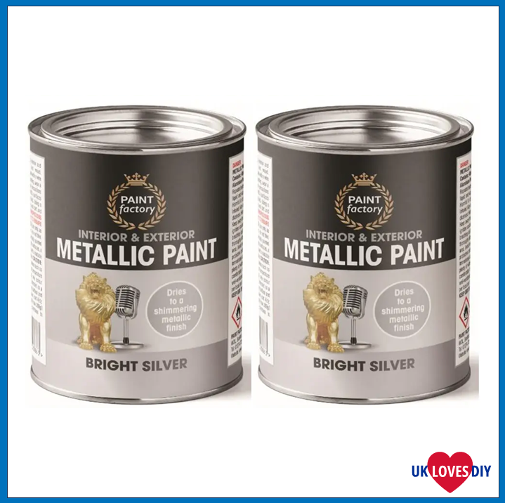 2 X PAINT FACTORY COLOUR IT TIN METALLIC SILVER PAINT 300ML