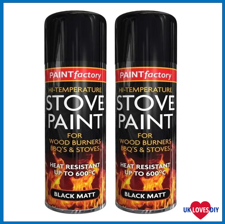 2 X PAINT FACTORY HIGH TEMPERATURE BLACK STOVE SPRAY PAINT 400ML