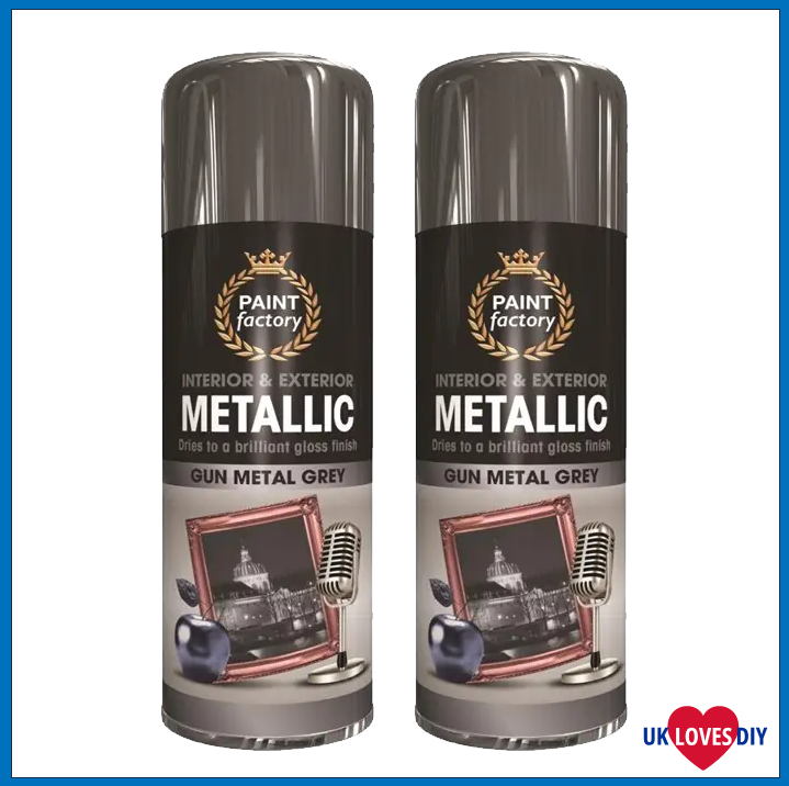 2 X PAINT FACTORY METALLIC METAL GREY SPRAY PAINT 400ML