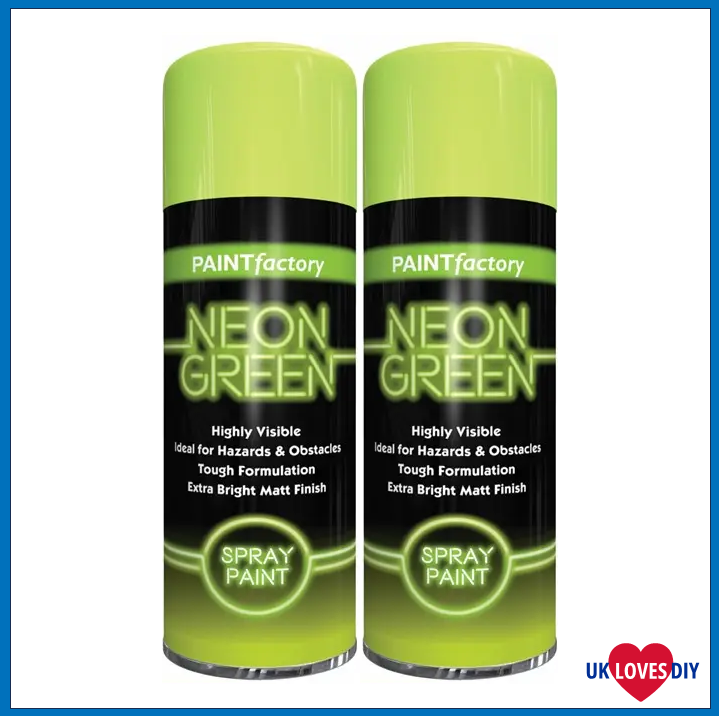 2 X PAINT FACTORY NEON GREEN SPRAY PAINT 400ML