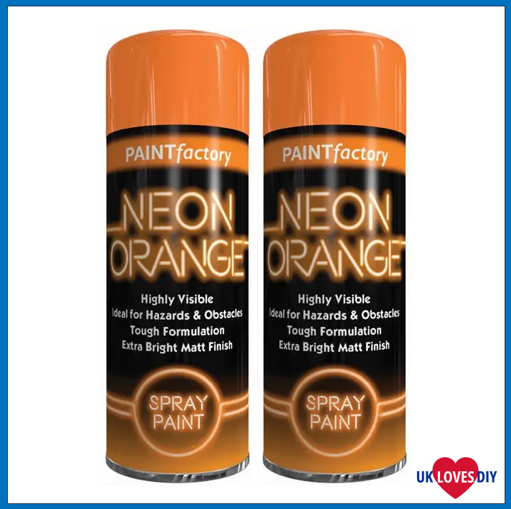 2 X PAINT FACTORY NEON ORANGE SPRAY PAINT 200ML