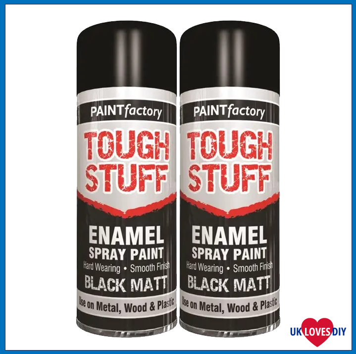 2 X PAINT FACTORY TOUGH STUFF ENAMEL BLACK MATT SPRAY PAINT 400ML