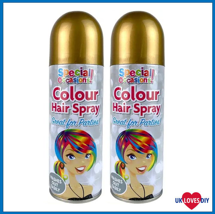 2 X PARTY COLOUR HAIR SPRAY GOLD 200ML