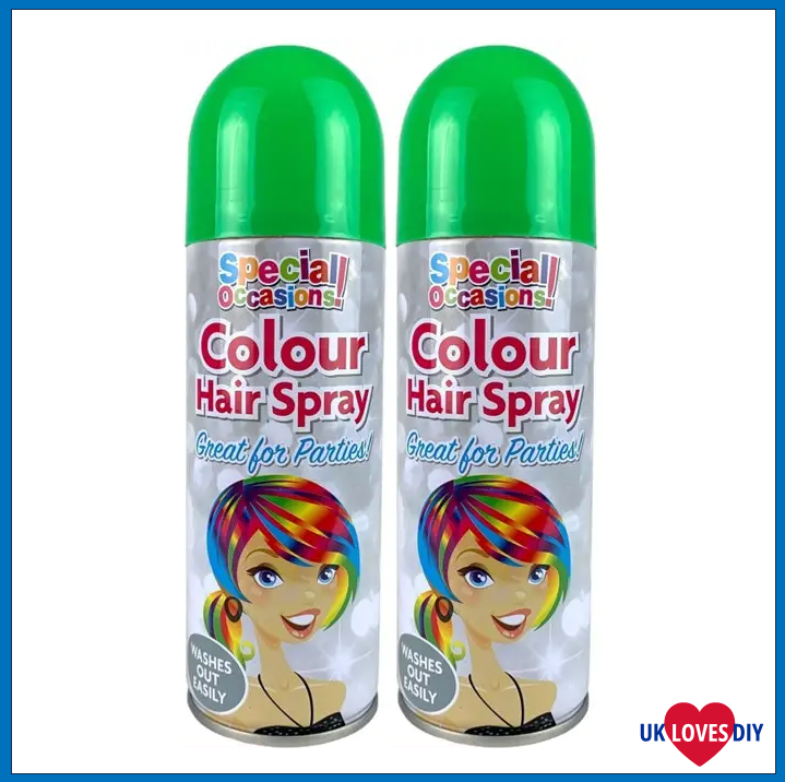 2 X PARTY COLOUR HAIR SPRAY GREEN 200ML