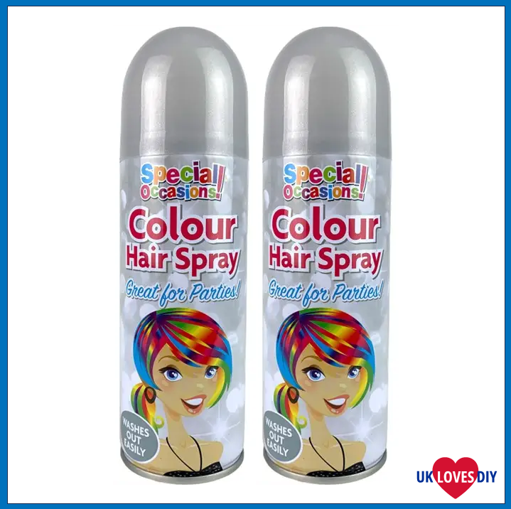 2 X PARTY COLOUR HAIR SPRAY SILVER 200ML