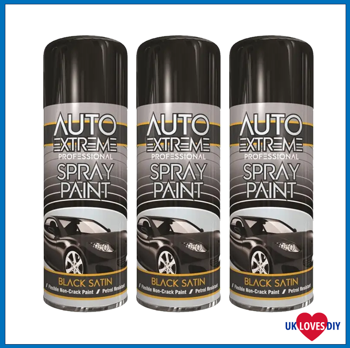 3 X AUTO EXTREME BLACK SATIN SPRAY PAINT 400ML