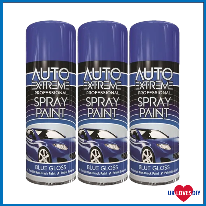 3 X AUTO EXTREME BLUE GLOSS SPRAY PAINT 400ML