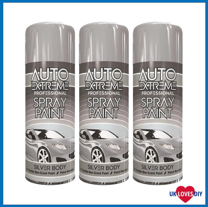 3 X AUTO EXTREME SILVER BODY GLOSS SPRAY PAINT 400ML
