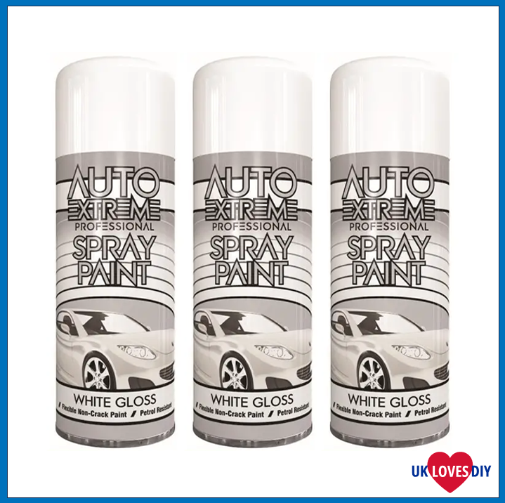 3 X AUTO EXTREME WHITE GLOSS SPRAY PAINT 400ML